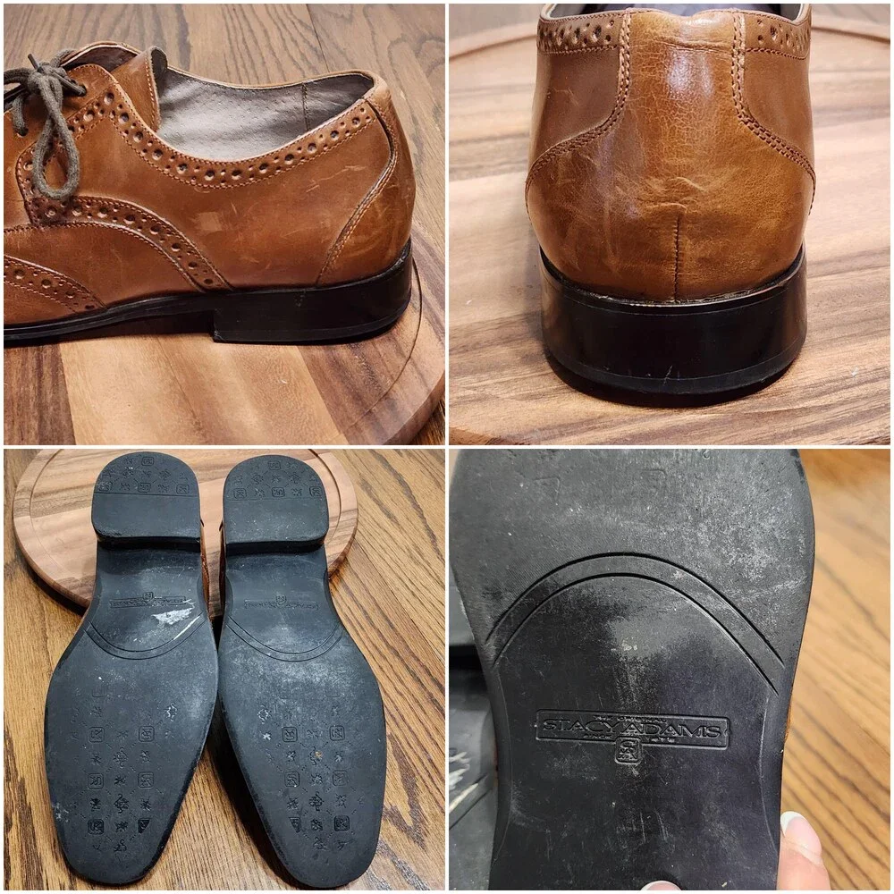 Stacy Adams Dress Shoes Mens Size 11 Brown Leather Brogue Wingtip 24738-221